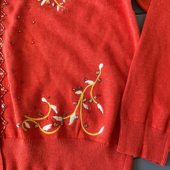 Sundance Cardigan Womens L Orange Salado Paisley Floral Embroidery Sequin NEW - Picture 6 of 11